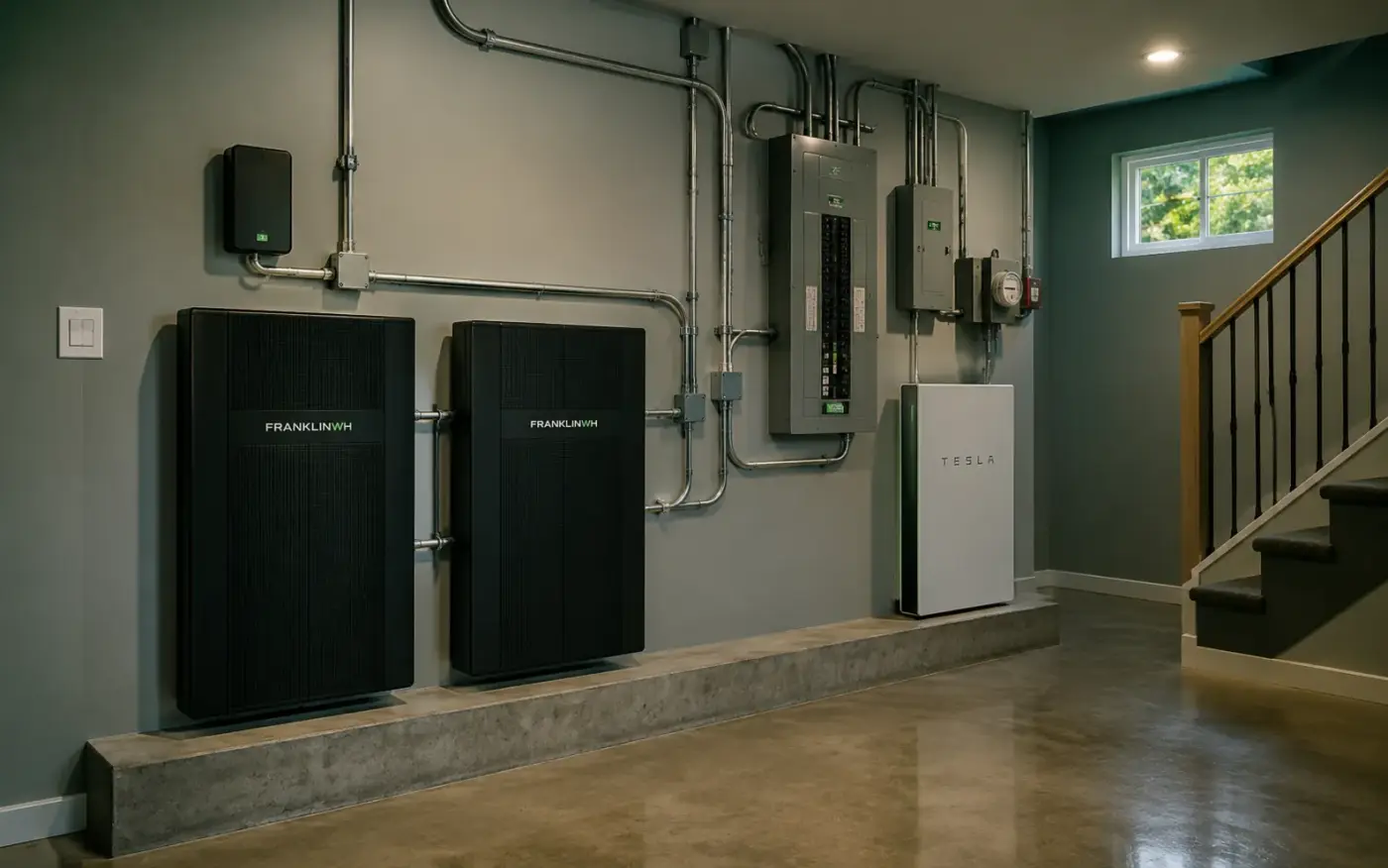Home battery installed on a garage wall