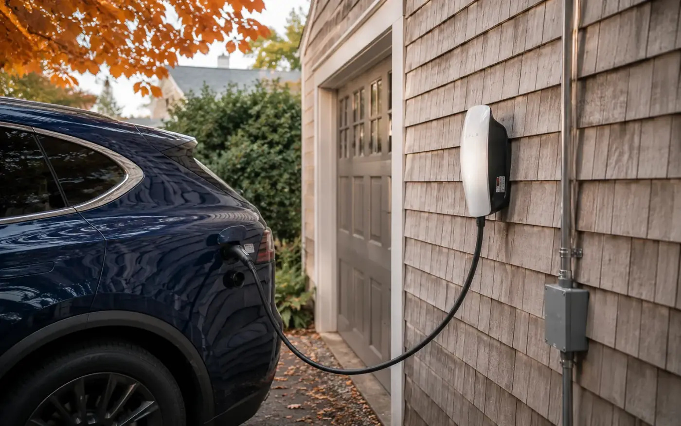 Home EV charger in a garage